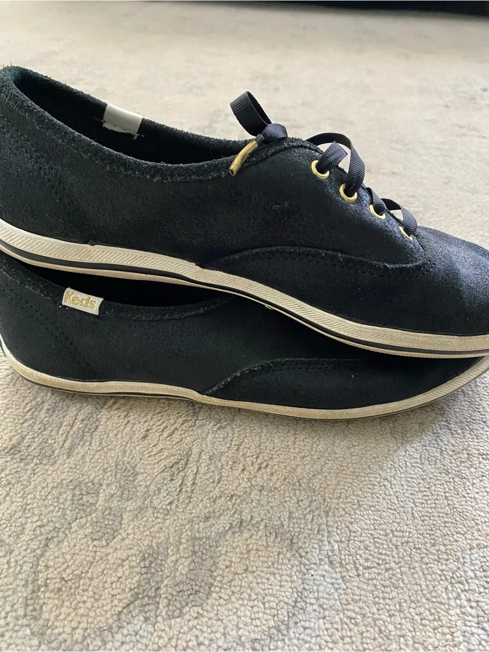 Kate Spade Keds Sneakers Coated Black Gold Hardware 7.5 Metallic Shiny Shimmer